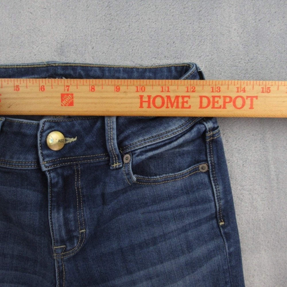 American Eagle Kick Boot Jeans Womens 0 Short Blue 360 Super Stretch Low Rise - Picture 3 of 11